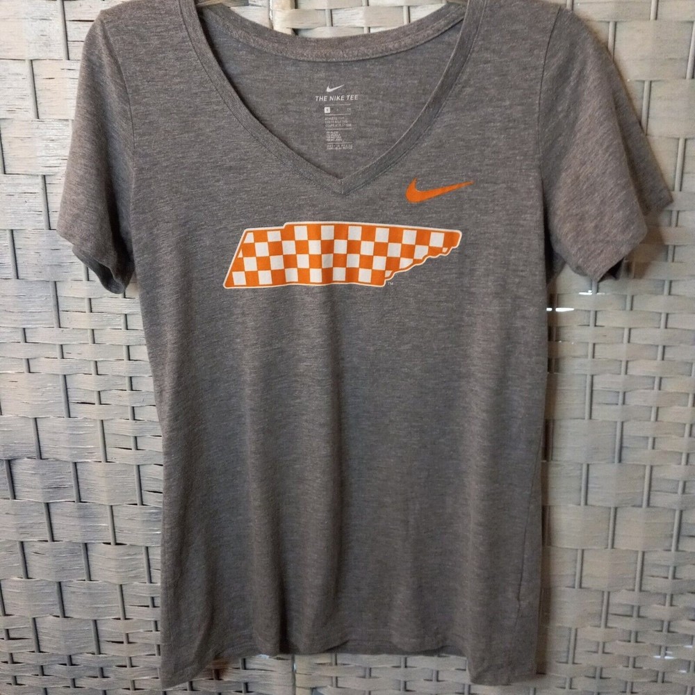 NIKE Tee Womens Small Sm S Gray V-neck Short Sleeve